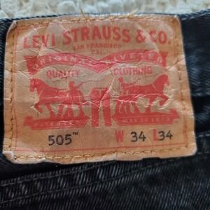 Levis 505 Jeans Mens 34x34 Black Denim Straight Leg Classic Fit 100%‎ Cotton